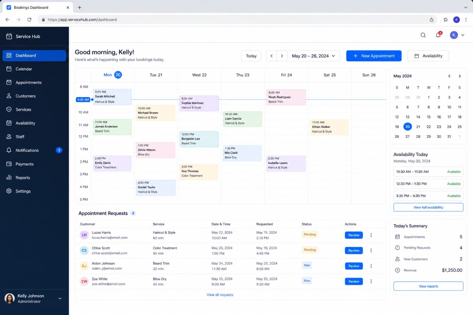 Sample interface preview for a service booking application