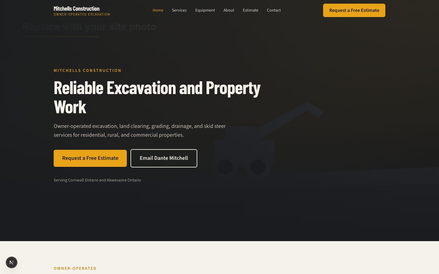 Homepage screenshot of the Mitchells Construction website
