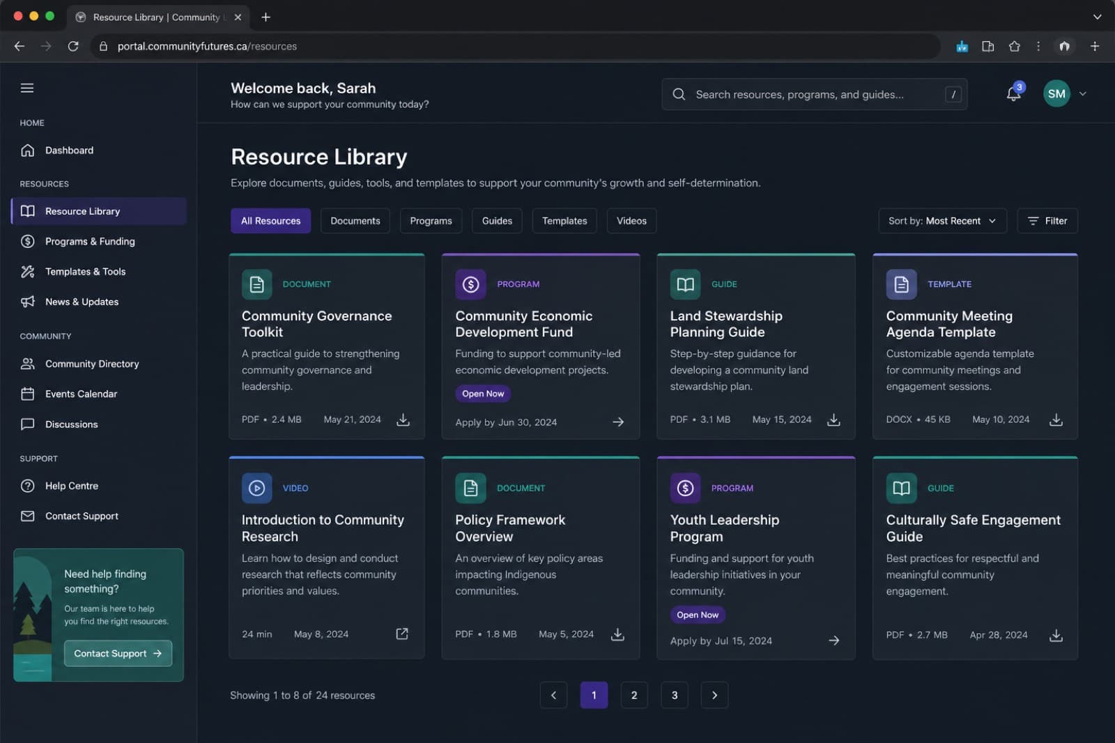 Sample interface preview for an organization resource portal