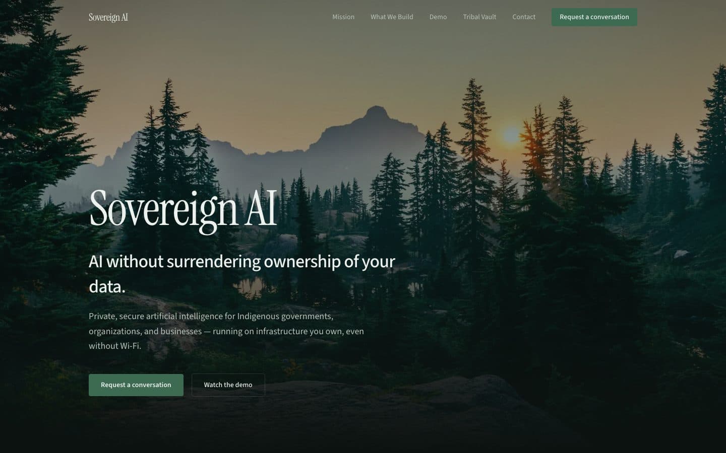 Screenshot of the Sovereign AI website